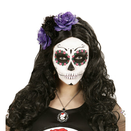 Opaska do włosów Dia De Los Muertos Czarne Fioletowe Kwiaty