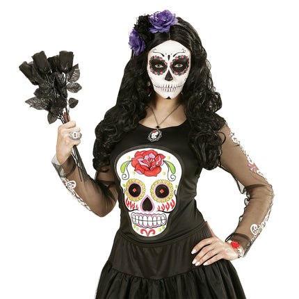 Opaska do włosów Dia De Los Muertos Czarne Fioletowe Kwiaty