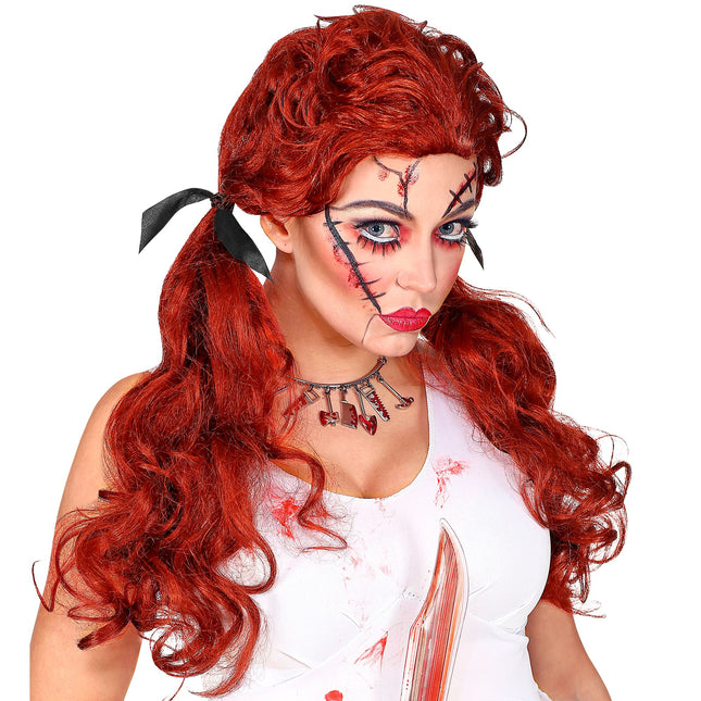 Peruka na Halloween Czerwona Lalka
