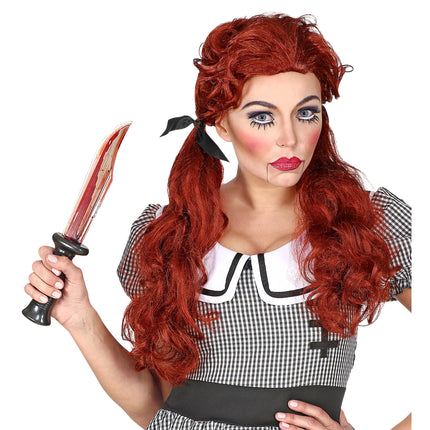 Peruka na Halloween Czerwona Lalka