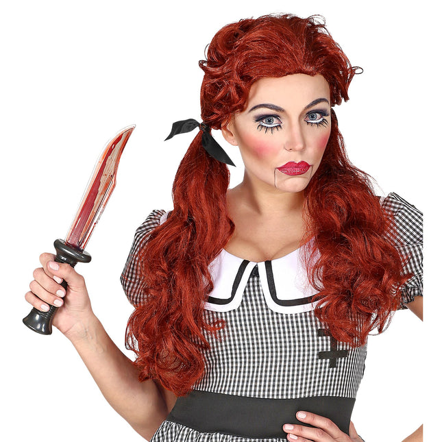 Peruka na Halloween Czerwona Lalka