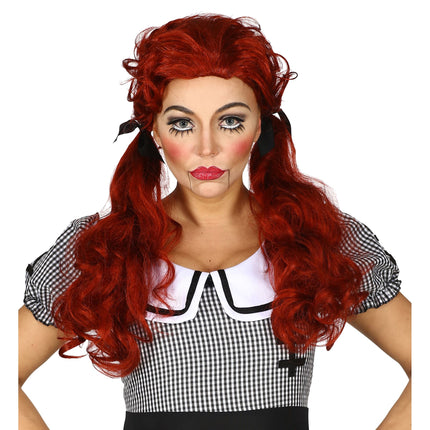 Peruka na Halloween Czerwona Lalka