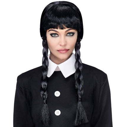 Czarna peruka na Halloween z warkoczami