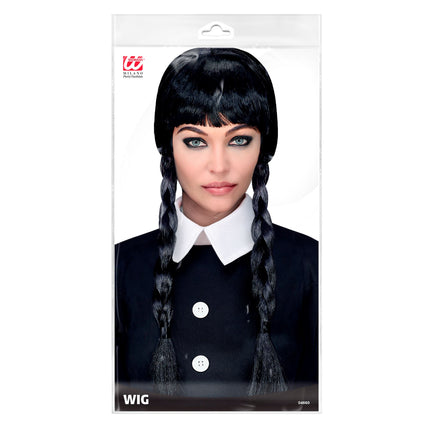 Czarna peruka na Halloween z warkoczami