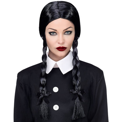 Peruka na Halloween Czarne Warkocze Długie Włosy