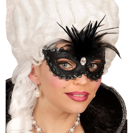 Czarna maska na oczy z cekinami i brokatem