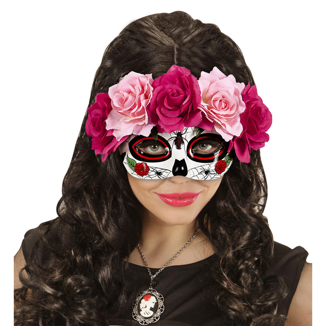 Maska na oczy Dia De Los Muertos Różowe Róże