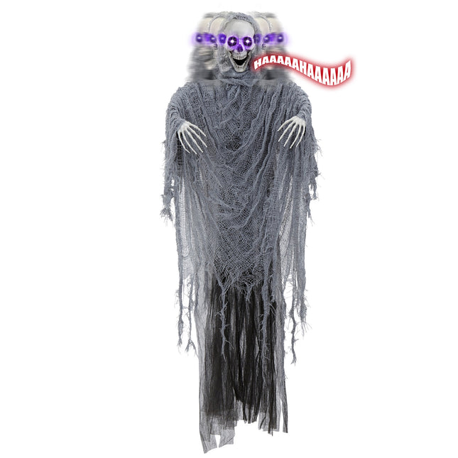 Halloweenowa lalka szary żniwiarz z dźwiękiem, światłem i ruchem