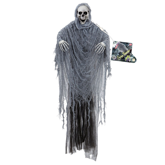 Halloweenowa lalka szary żniwiarz z dźwiękiem, światłem i ruchem