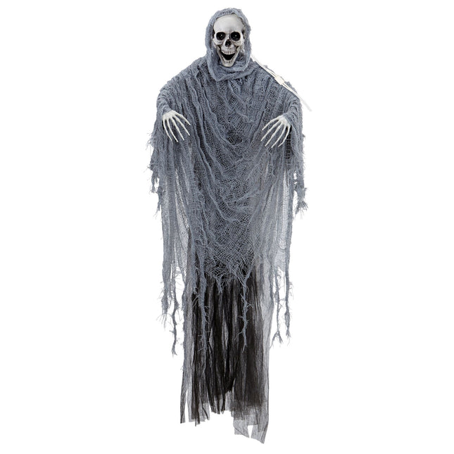 Halloweenowa lalka szary żniwiarz z dźwiękiem, światłem i ruchem