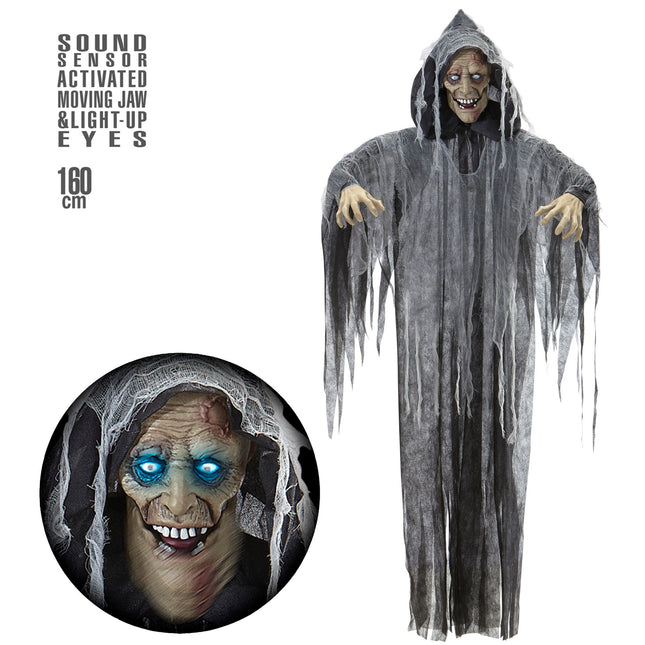 Halloween Doll Grey Zombie z dźwiękiem, światłem i ruchem