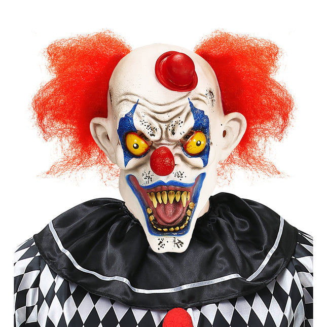 Halloweenowa maska klauna z włosami i czapką