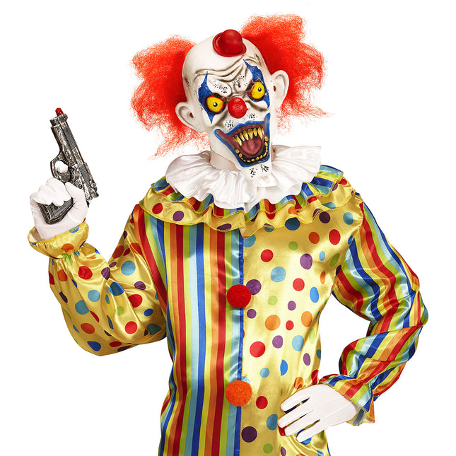 Halloweenowa maska klauna z włosami i czapką