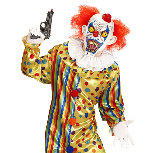Halloweenowa maska klauna z włosami i czapką