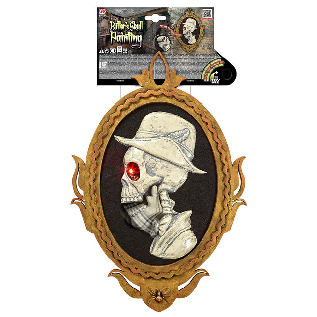Halloweenowa dekoracja ścienna Szkielet z ruchem, światłem i dźwiękiem 48 cm