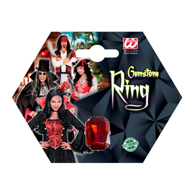 Pierścionek na Halloween Czerwony kamień szlachetny