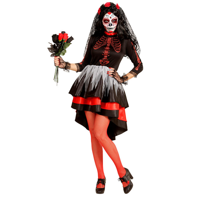 Sukienka Dia De Los Muertos czerwono czarna damska