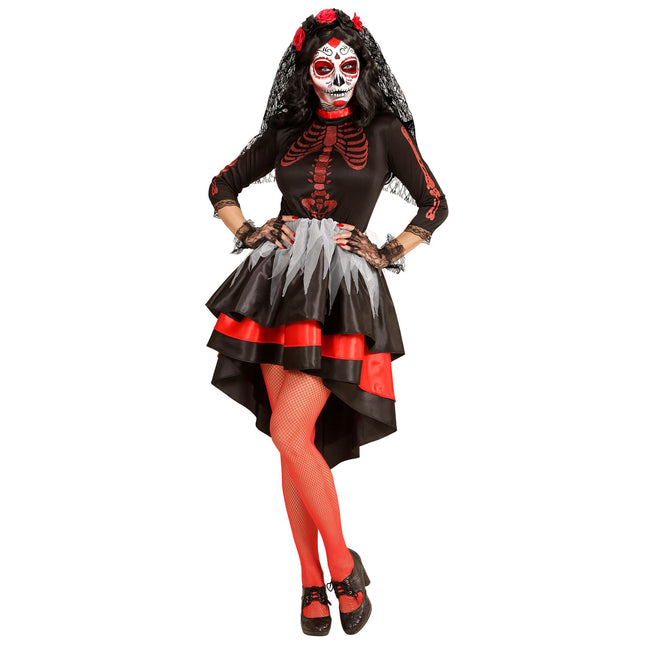 Sukienka Dia De Los Muertos czerwono czarna damska