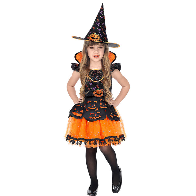 Kostium na Halloween Czarno-pomarańczowa Dziewczyna Czarownica