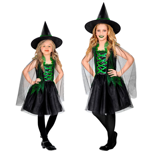 Sukienka na Halloween Czarna Zielona Dziewczyna Czarownica 2-częściowa