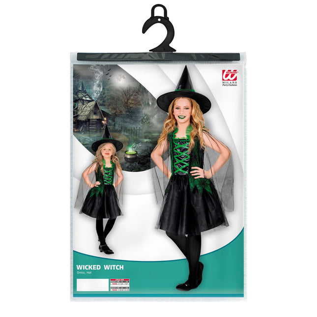 Sukienka na Halloween Czarna Zielona Dziewczyna Czarownica 2-częściowa