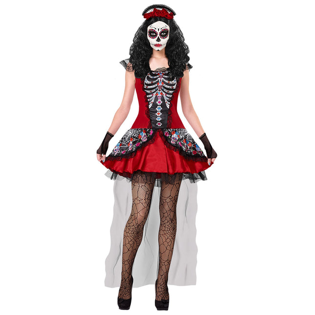 Dia De Los Muertos Dress Black Red Ladies