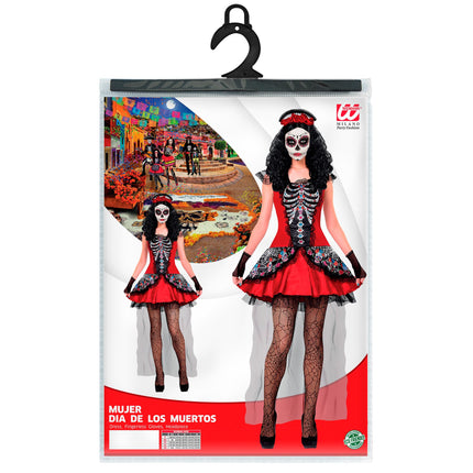 Dia De Los Muertos Dress Black Red Ladies