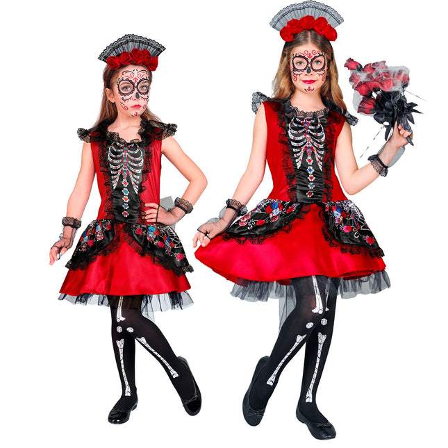 Sukienka Dia De Los Muertos czarno-czerwona
