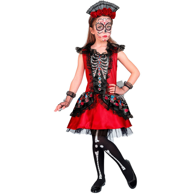 Sukienka Dia De Los Muertos czarno-czerwona