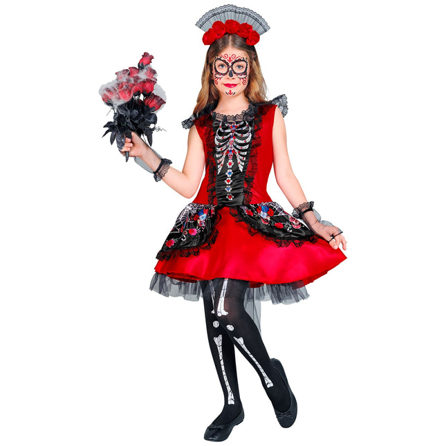 Sukienka Dia De Los Muertos czarno-czerwona