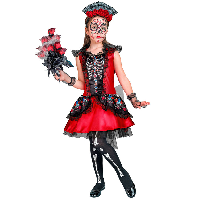 Sukienka Dia De Los Muertos czarno-czerwona