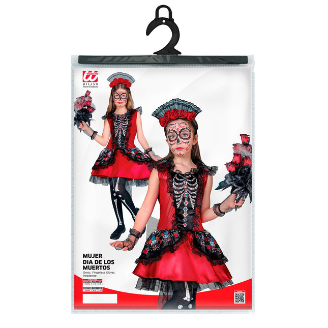 Sukienka Dia De Los Muertos czarno-czerwona