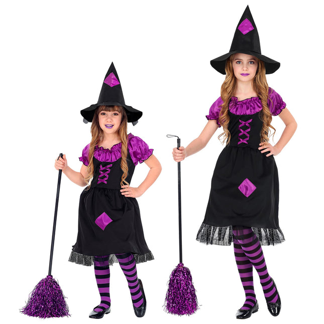 Kostium na Halloween Czarna fioletowa dziewczyna czarownica