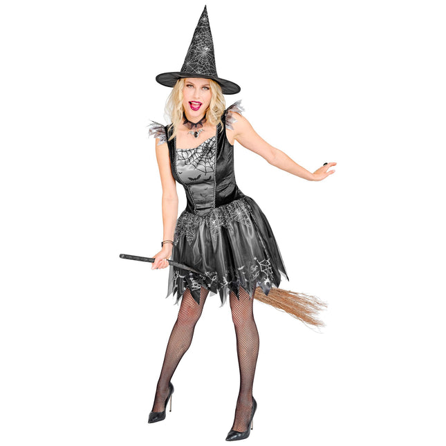 Kostium na Halloween Czarna srebrna damska czarownica