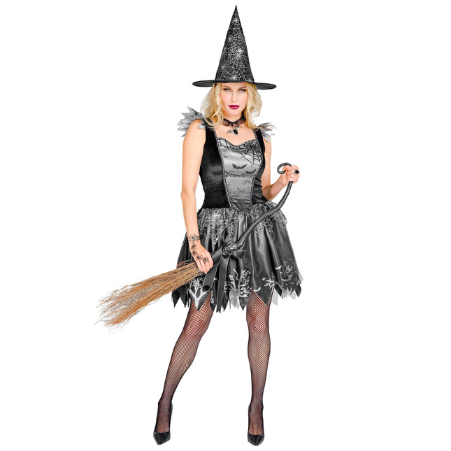 Kostium na Halloween Czarna srebrna damska czarownica