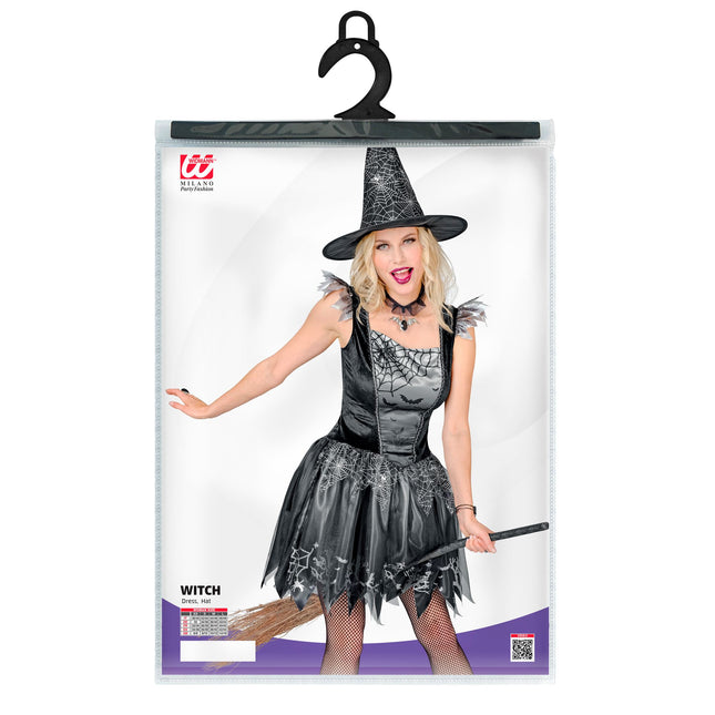 Kostium na Halloween Czarna srebrna damska czarownica