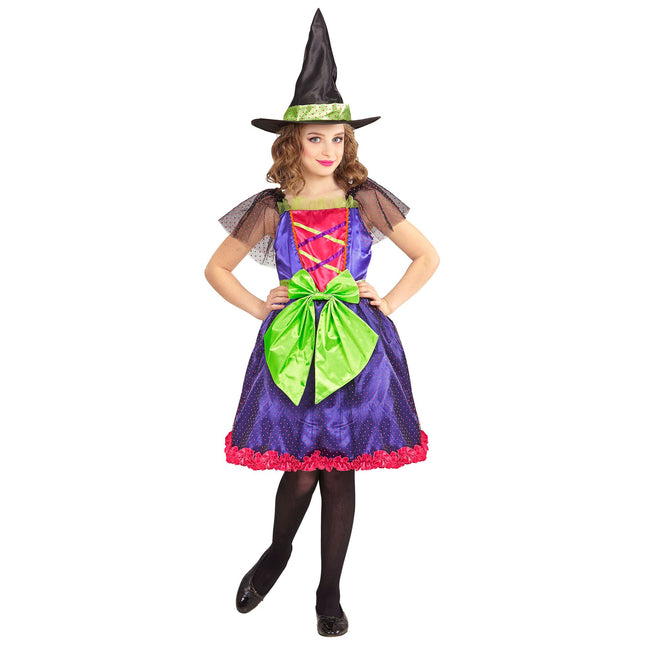 Kostium na Halloween fioletowo-zielona dziewczyna czarownica