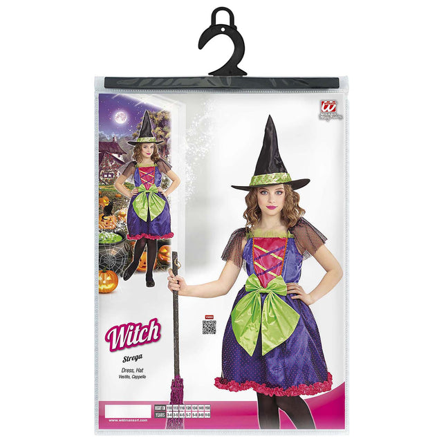 Kostium na Halloween fioletowo-zielona dziewczyna czarownica