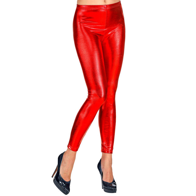 Czerwone legginsy z metalicznym wykończeniem
