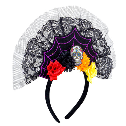 Wachlarz z opaską do włosów Dia De Los Muertos