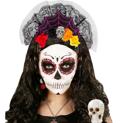 Wachlarz z opaską do włosów Dia De Los Muertos