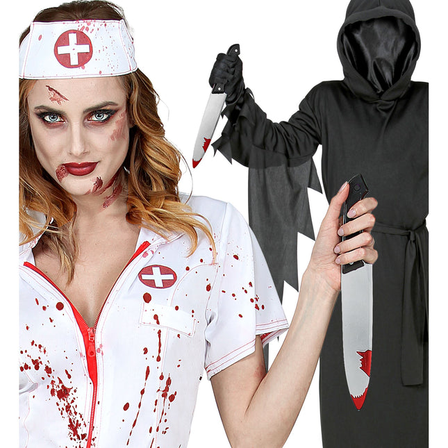 Fałszywy nóż na Halloween Krwawy 30 cm