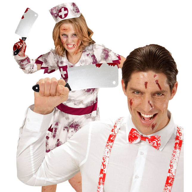 Fałszywy nóż na Halloween Krew 30 cm