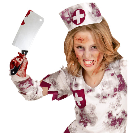 Fałszywy nóż na Halloween Krew 30 cm