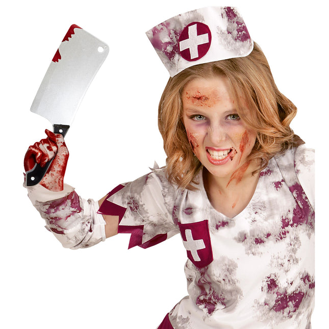 Fałszywy nóż na Halloween Krew 30 cm