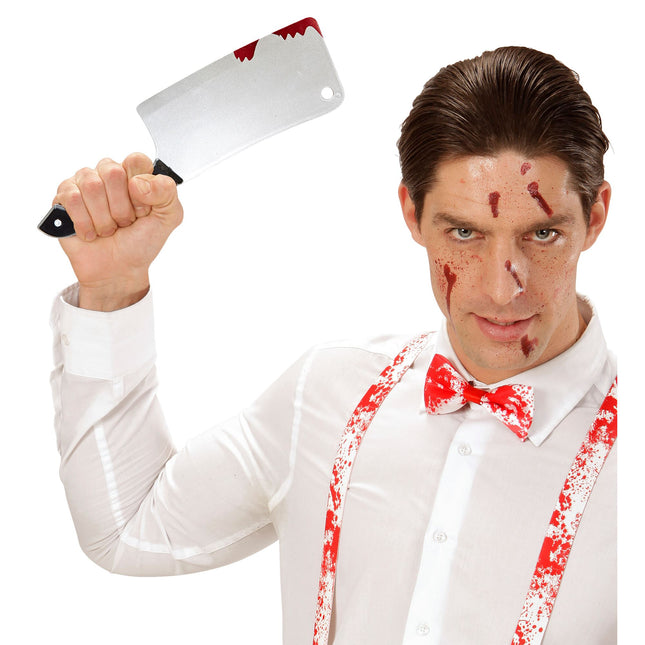 Fałszywy nóż na Halloween Krew 30 cm