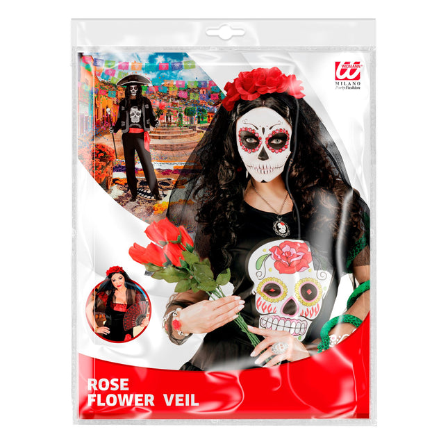 Opaska do włosów Dia De Los Muertos z różami