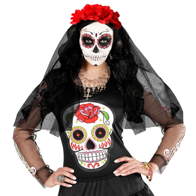 Opaska do włosów Dia De Los Muertos z różami