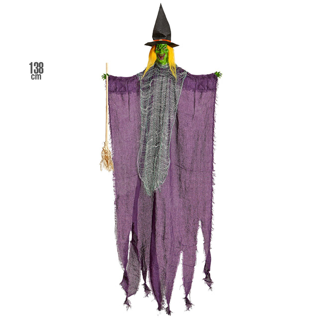 Halloweenowa lalka czarownica z miotłą 1.38m