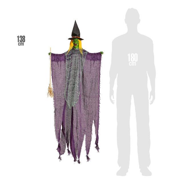 Halloweenowa lalka czarownica z miotłą 1.38m